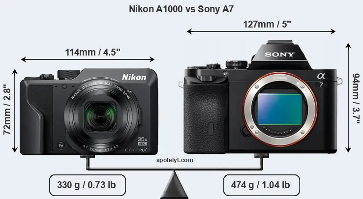 Size Nikon A1000 vs Sony A7