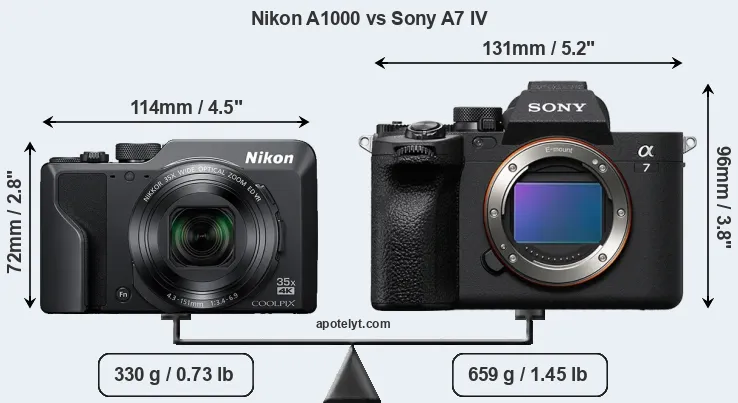 Size Nikon A1000 vs Sony A7 IV