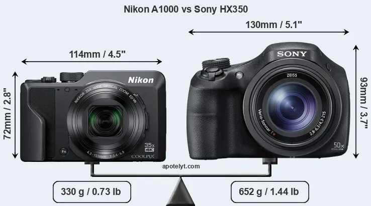 Size Nikon A1000 vs Sony HX350