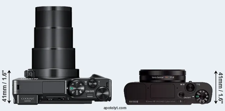 Compare A1000 versus RX100 III top