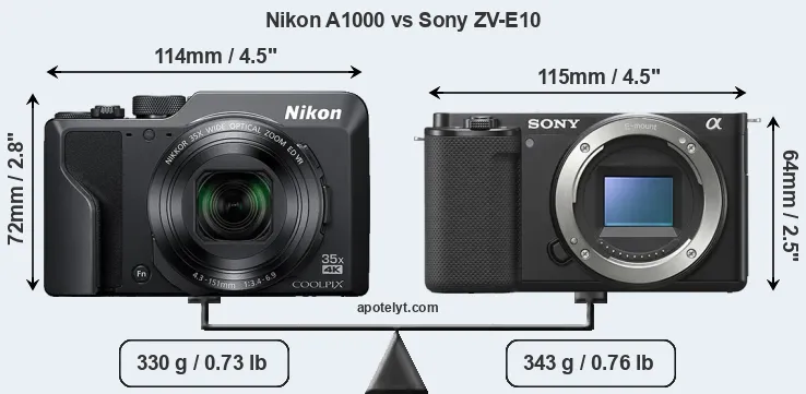 Size Nikon A1000 vs Sony ZV-E10