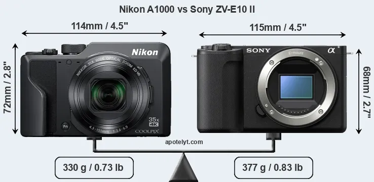 Size Nikon A1000 vs Sony ZV-E10 II