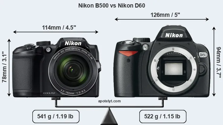 Size Nikon B500 vs Nikon D60