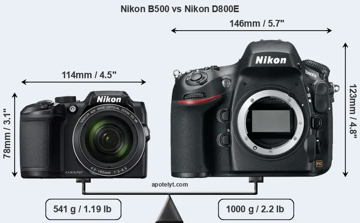 Size Nikon B500 vs Nikon D800E