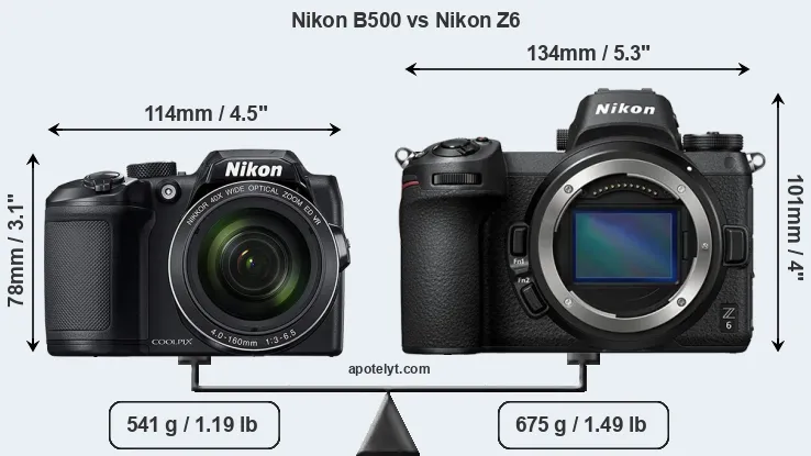 Size Nikon B500 vs Nikon Z6