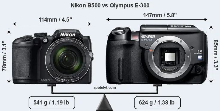 Size Nikon B500 vs Olympus E-300