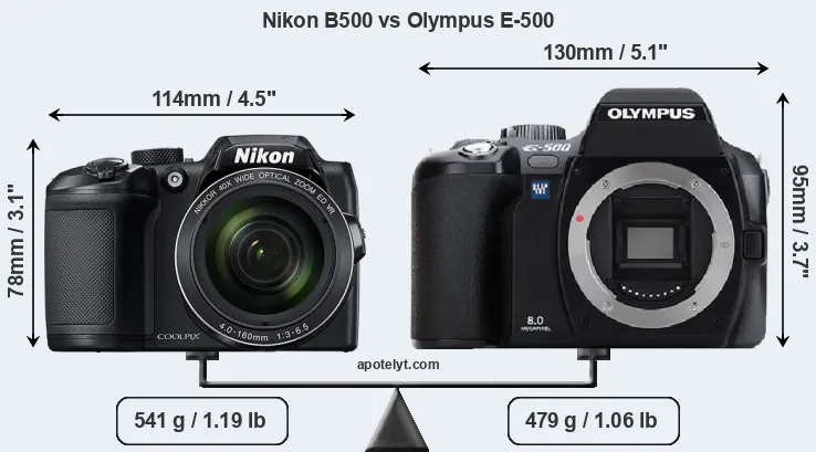 Size Nikon B500 vs Olympus E-500