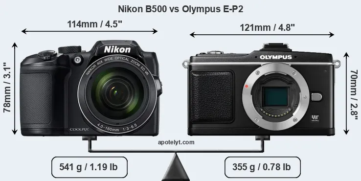Size Nikon B500 vs Olympus E-P2