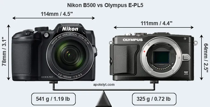 Size Nikon B500 vs Olympus E-PL5