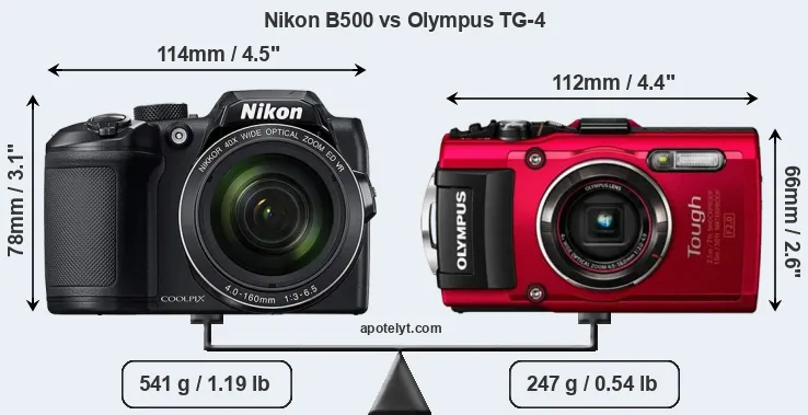 Size Nikon B500 vs Olympus TG-4