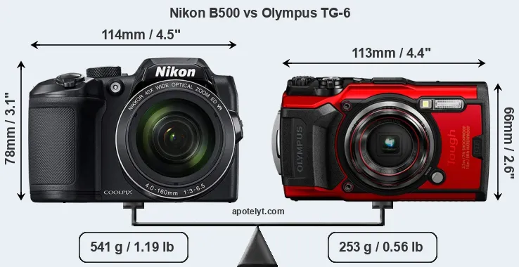 Size Nikon B500 vs Olympus TG-6