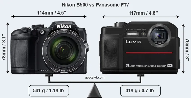 Size Nikon B500 vs Panasonic FT7