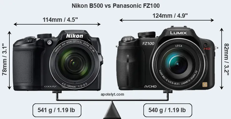 Size Nikon B500 vs Panasonic FZ100