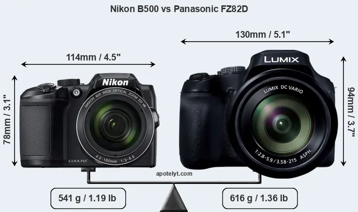 Size Nikon B500 vs Panasonic FZ82D