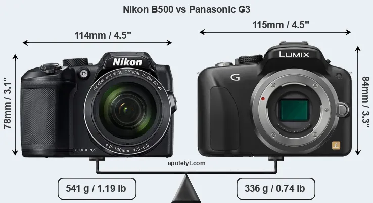 Size Nikon B500 vs Panasonic G3