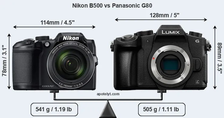 Size Nikon B500 vs Panasonic G80