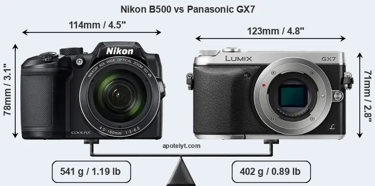 Size Nikon B500 vs Panasonic GX7