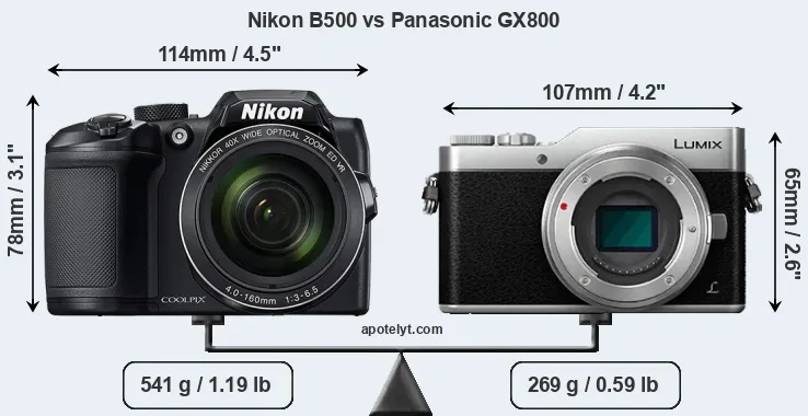 Size Nikon B500 vs Panasonic GX800