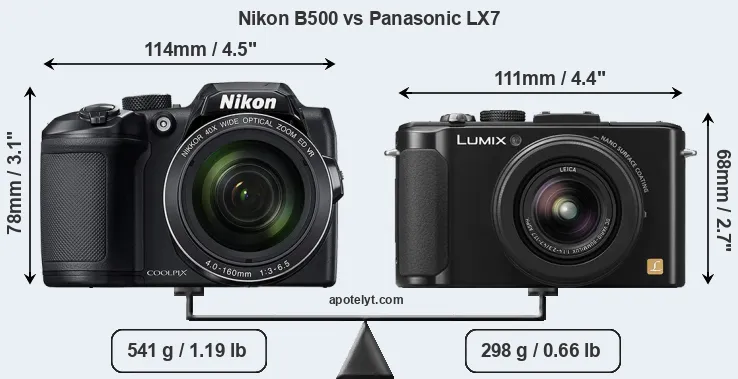 Size Nikon B500 vs Panasonic LX7