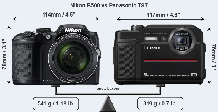 Size Nikon B500 vs Panasonic TS7