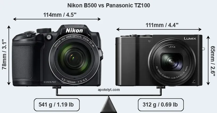 Size Nikon B500 vs Panasonic TZ100