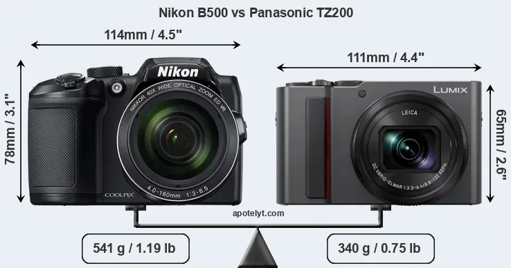 Size Nikon B500 vs Panasonic TZ200