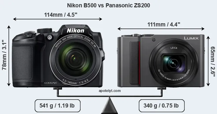 Size Nikon B500 vs Panasonic ZS200
