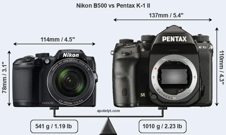 Size Nikon B500 vs Pentax K-1 II
