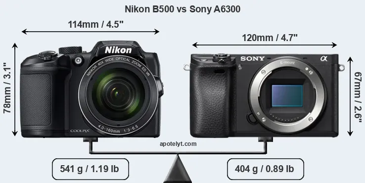 Size Nikon B500 vs Sony A6300