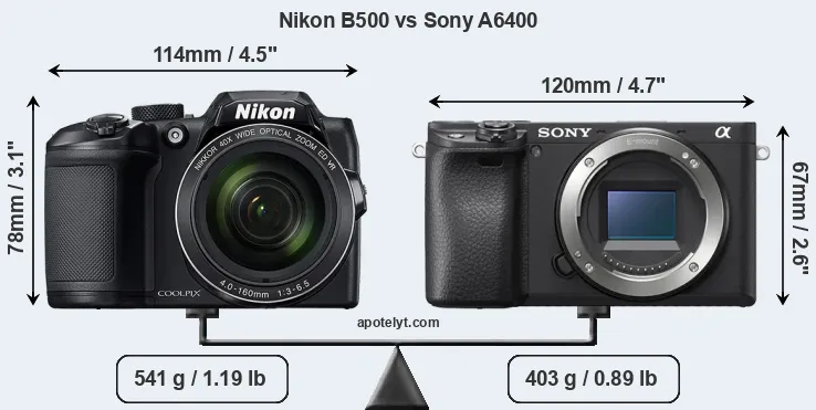 Size Nikon B500 vs Sony A6400