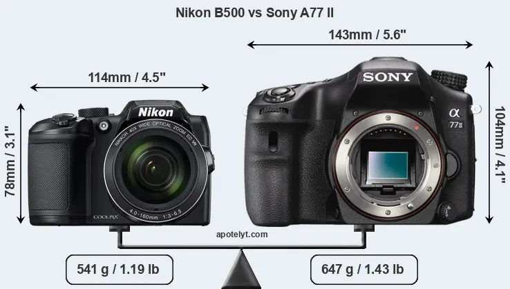 Size Nikon B500 vs Sony A77 II