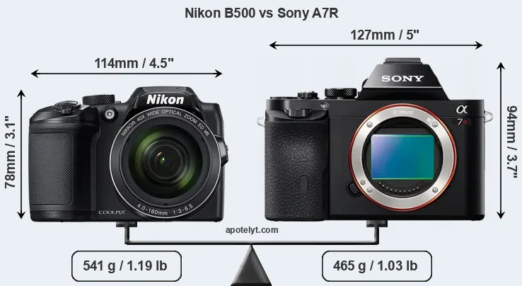 Size Nikon B500 vs Sony A7R