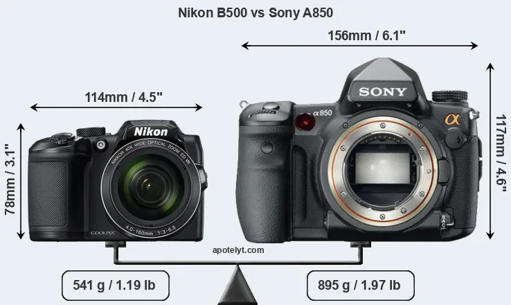 Size Nikon B500 vs Sony A850