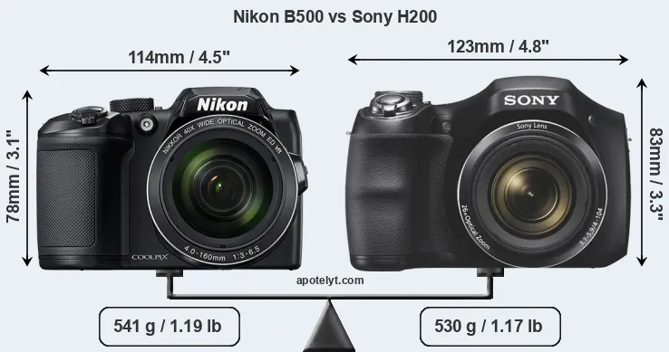 Size Nikon B500 vs Sony H200
