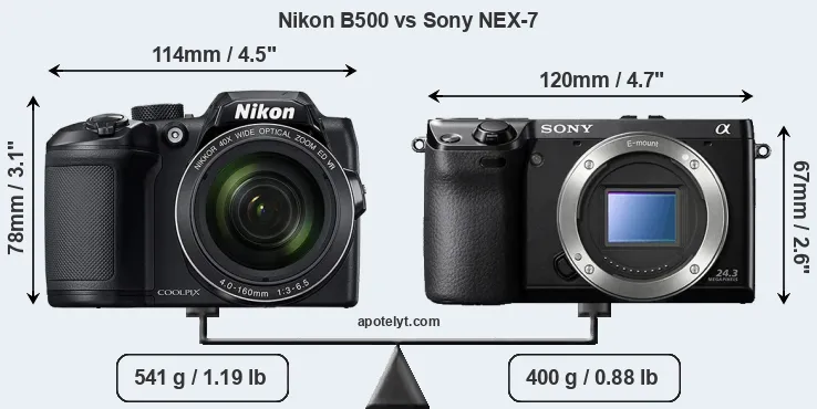 Size Nikon B500 vs Sony NEX-7