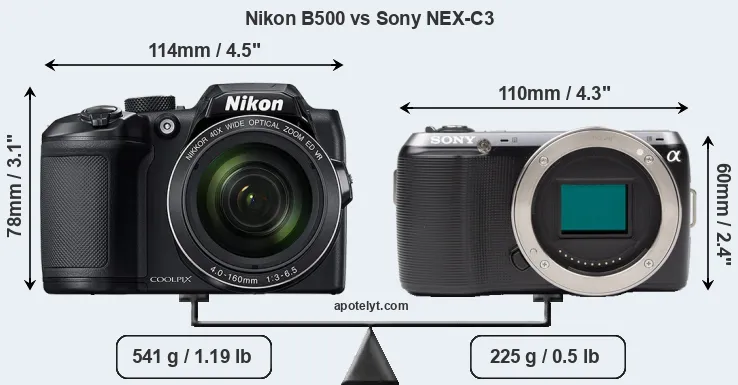 Size Nikon B500 vs Sony NEX-C3