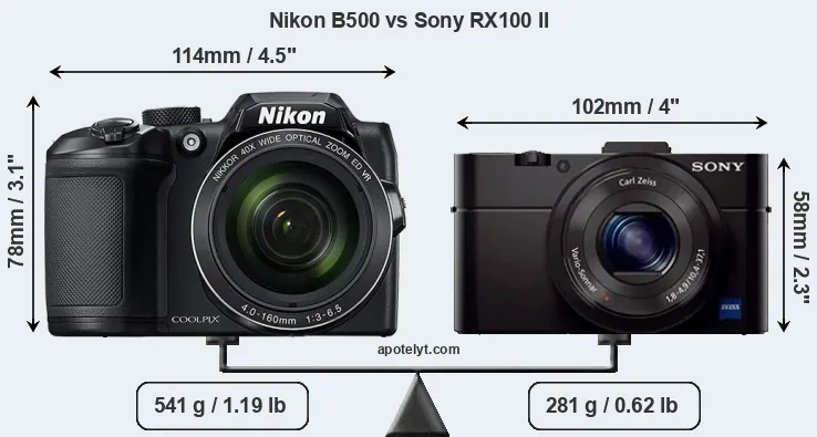 Size Nikon B500 vs Sony RX100 II