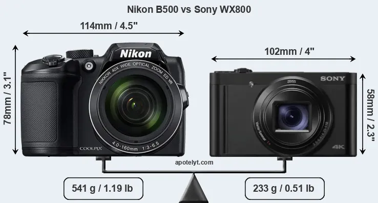 Size Nikon B500 vs Sony WX800