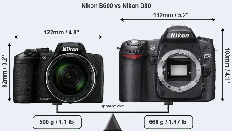 Size Nikon B600 vs Nikon D80