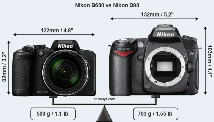 Size Nikon B600 vs Nikon D90
