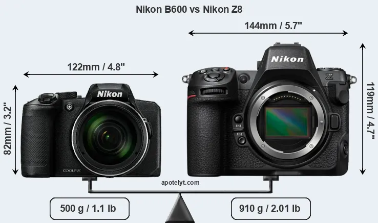 Size Nikon B600 vs Nikon Z8
