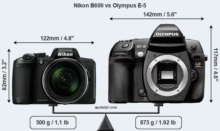 Size Nikon B600 vs Olympus E-5