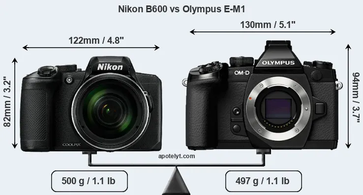 Size Nikon B600 vs Olympus E-M1