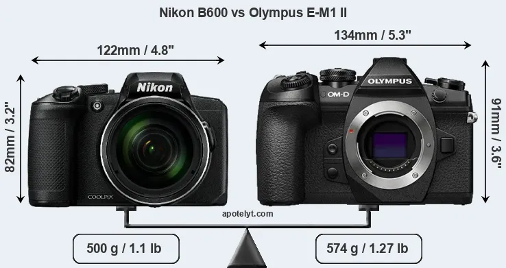 Size Nikon B600 vs Olympus E-M1 II