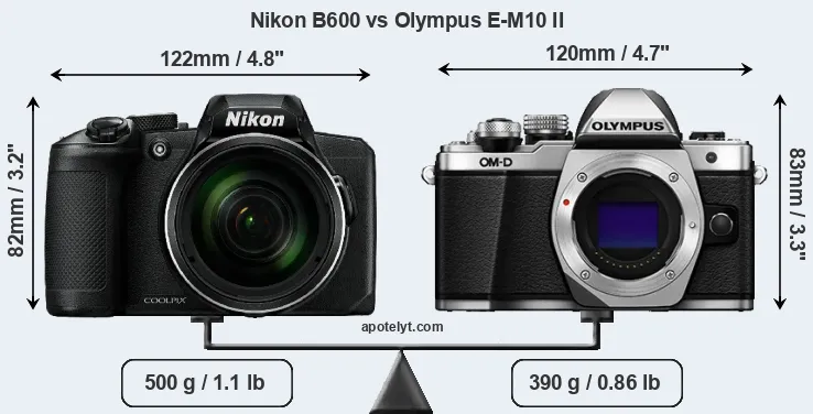 Size Nikon B600 vs Olympus E-M10 II