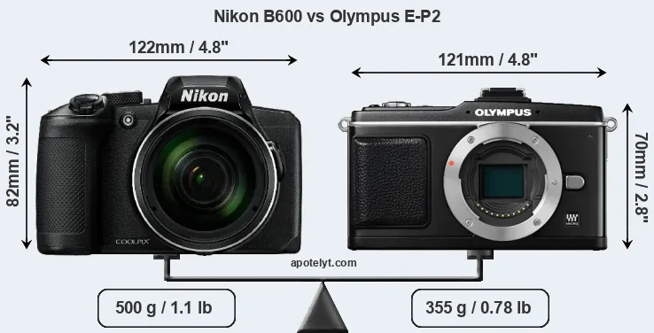 Size Nikon B600 vs Olympus E-P2
