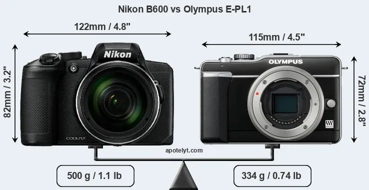 Size Nikon B600 vs Olympus E-PL1
