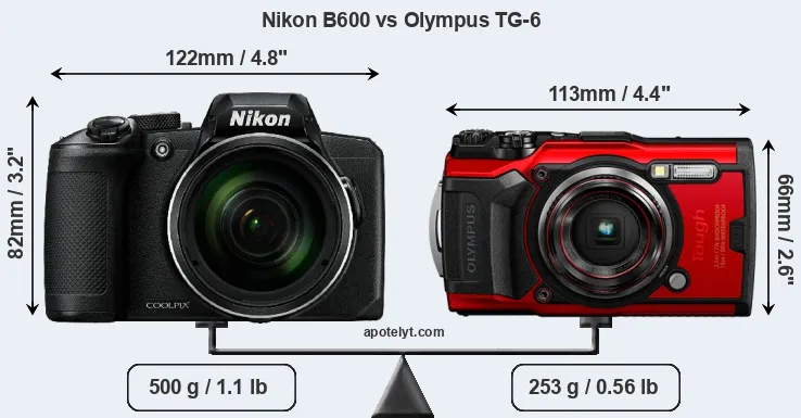 Size Nikon B600 vs Olympus TG-6