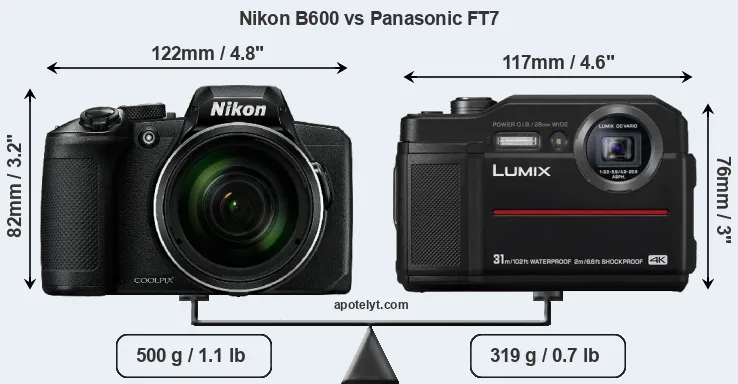 Size Nikon B600 vs Panasonic FT7