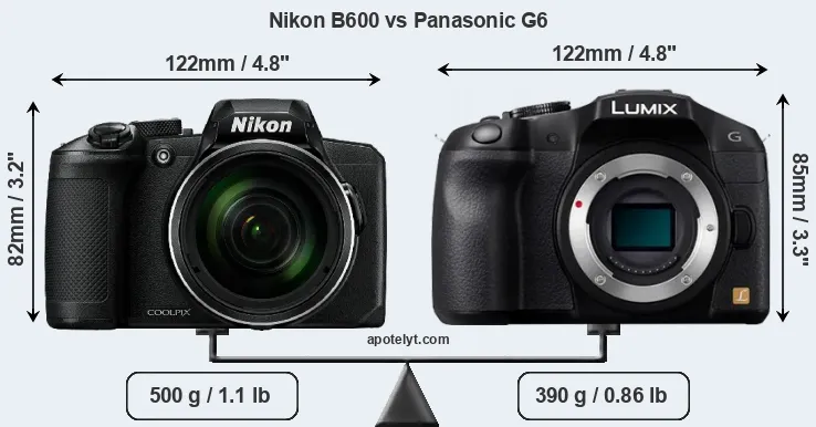 Size Nikon B600 vs Panasonic G6
